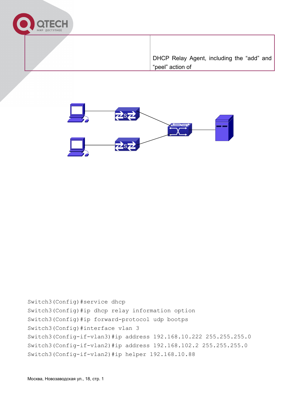 3 dhcp option 82 application examples, Dhcp, Option | Pplication, Xamples | QTECH QSW-3400 Инструкция по настройке User Manual | Page 249 / 465