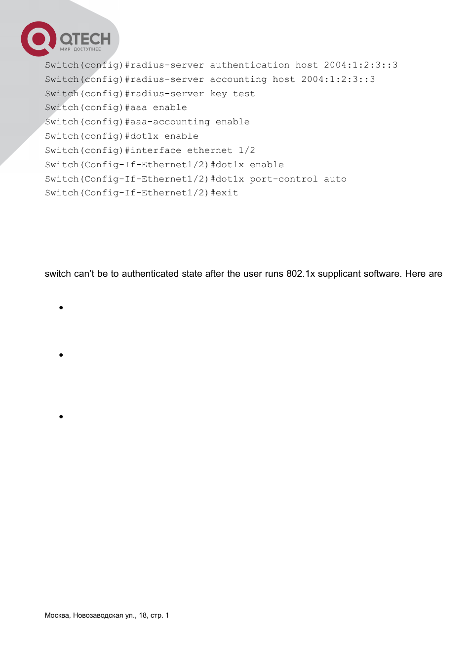 4 802.1x troubleshooting, Roubleshooting | QTECH QSW-3400 Инструкция по настройке User Manual | Page 340 / 465