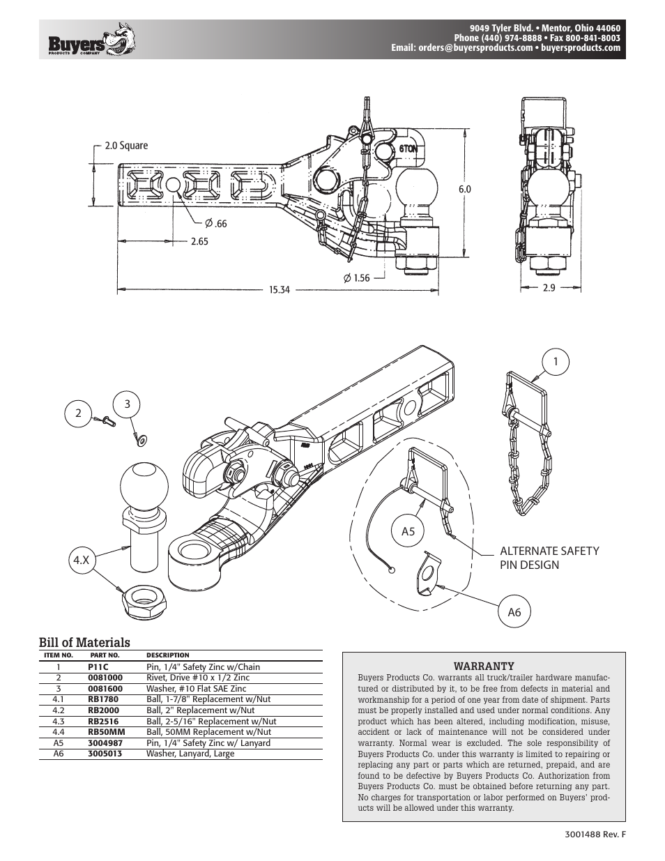 Bill of materials | Buyers RM61780 User Manual | Page 2 / 2