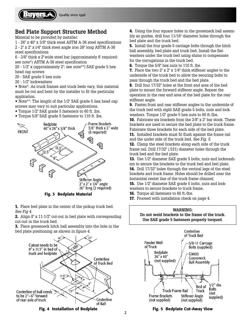 Bed plate support structure method | Buyers G9003 User Manual | Page 2 / 4