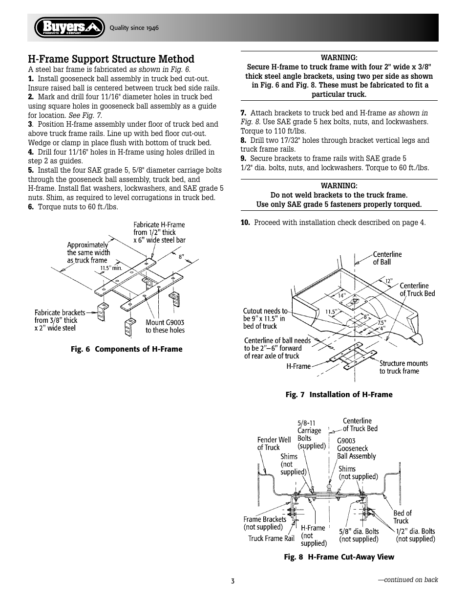 H-frame support structure method | Buyers G9003 User Manual | Page 3 / 4