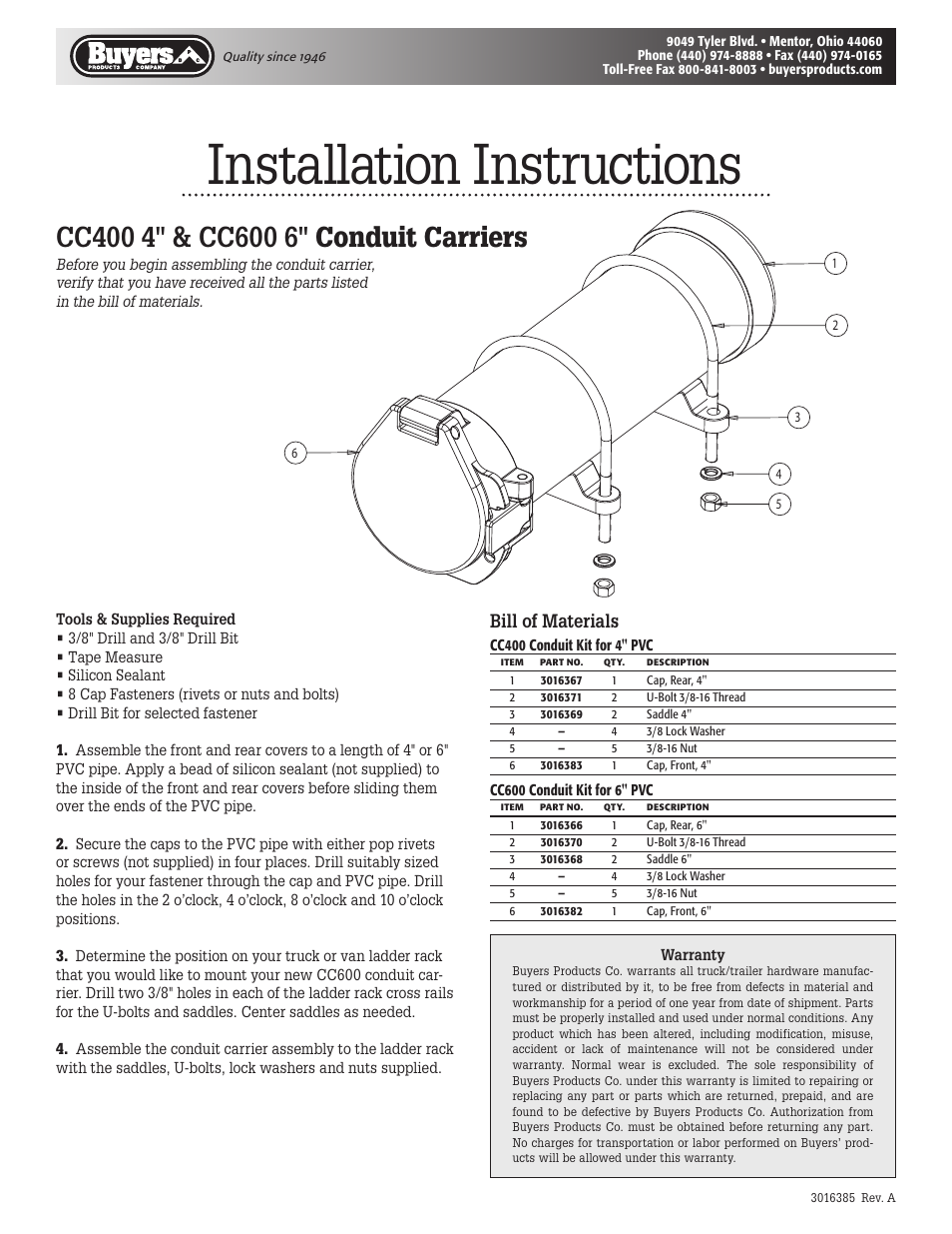 Buyers CC400 User Manual | 1 page