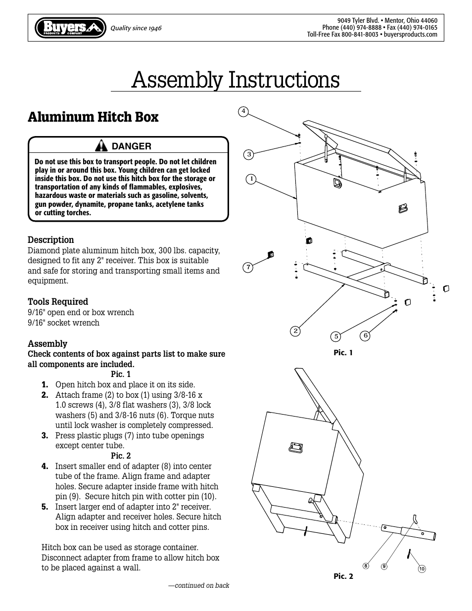 Buyers Hitch Box User Manual | 2 pages