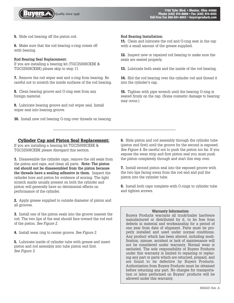 Buyers Cylinder Rebuild User Manual | Page 2 / 2