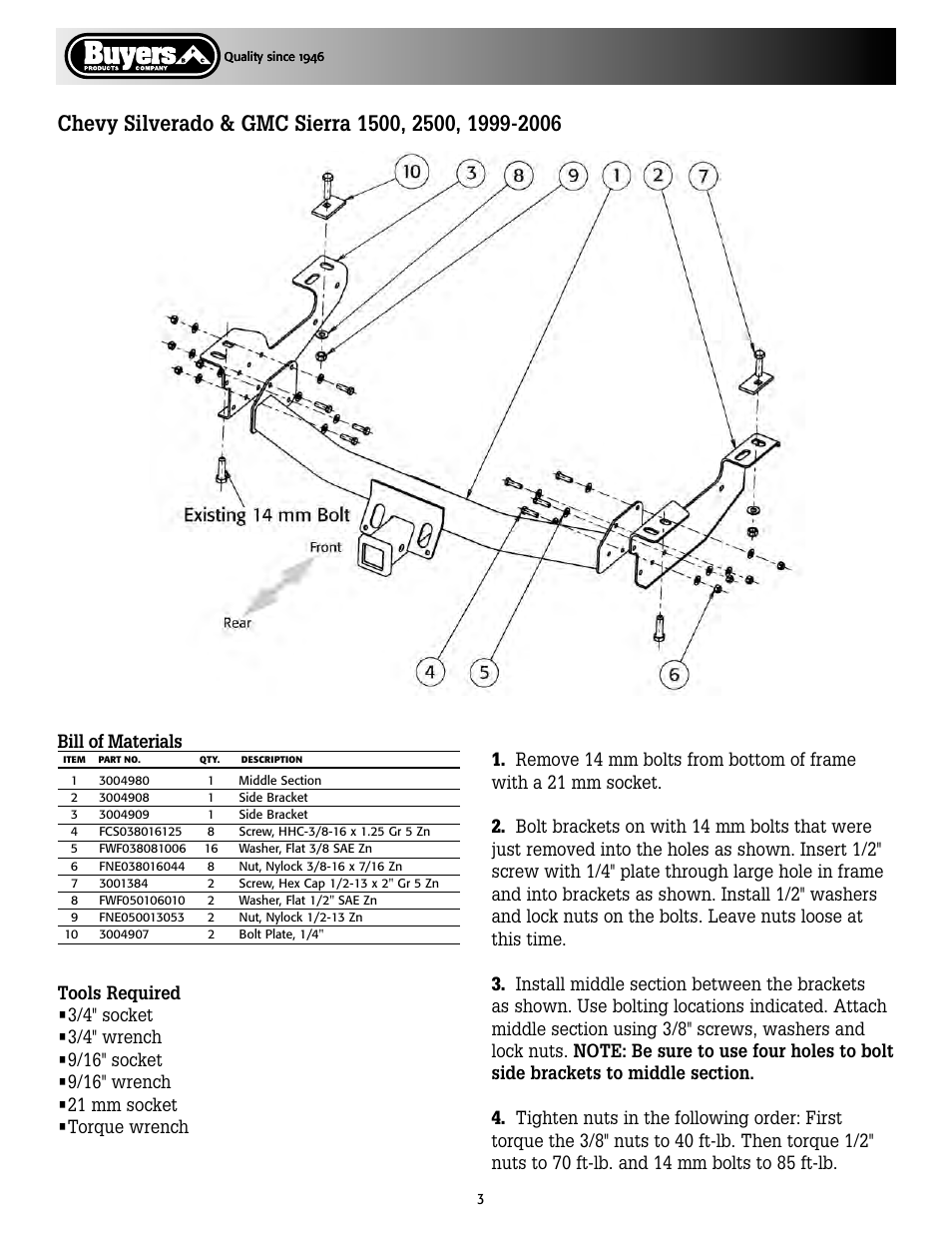 Bill of materials | Buyers 1801005 User Manual | Page 3 / 12