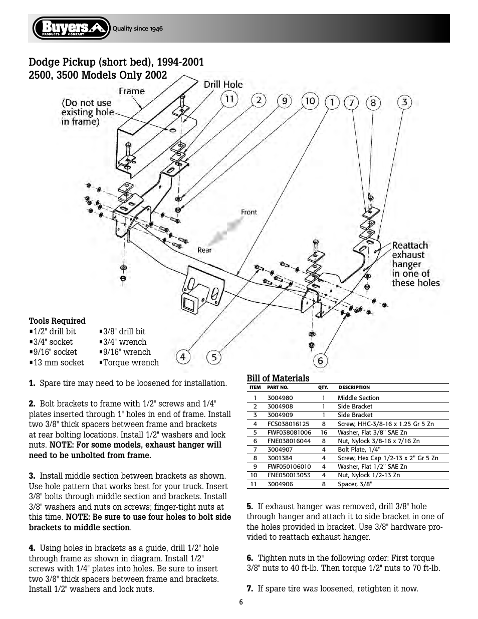 Bill of materials | Buyers 1801005 User Manual | Page 6 / 12