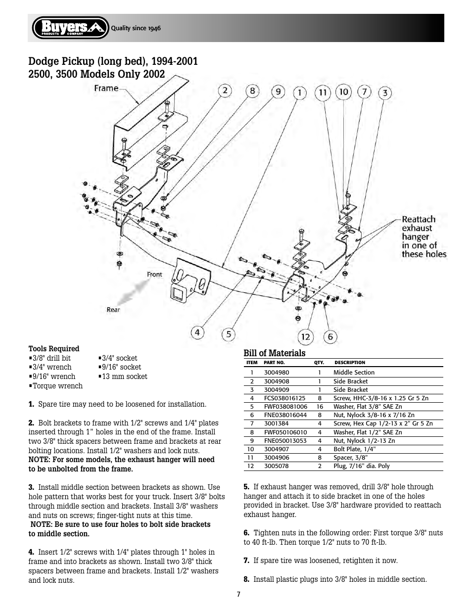 Bill of materials | Buyers 1801005 User Manual | Page 7 / 12