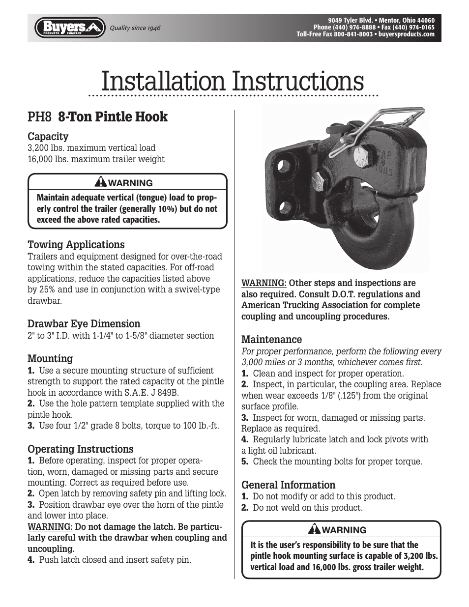 Buyers PH8 User Manual | 2 pages