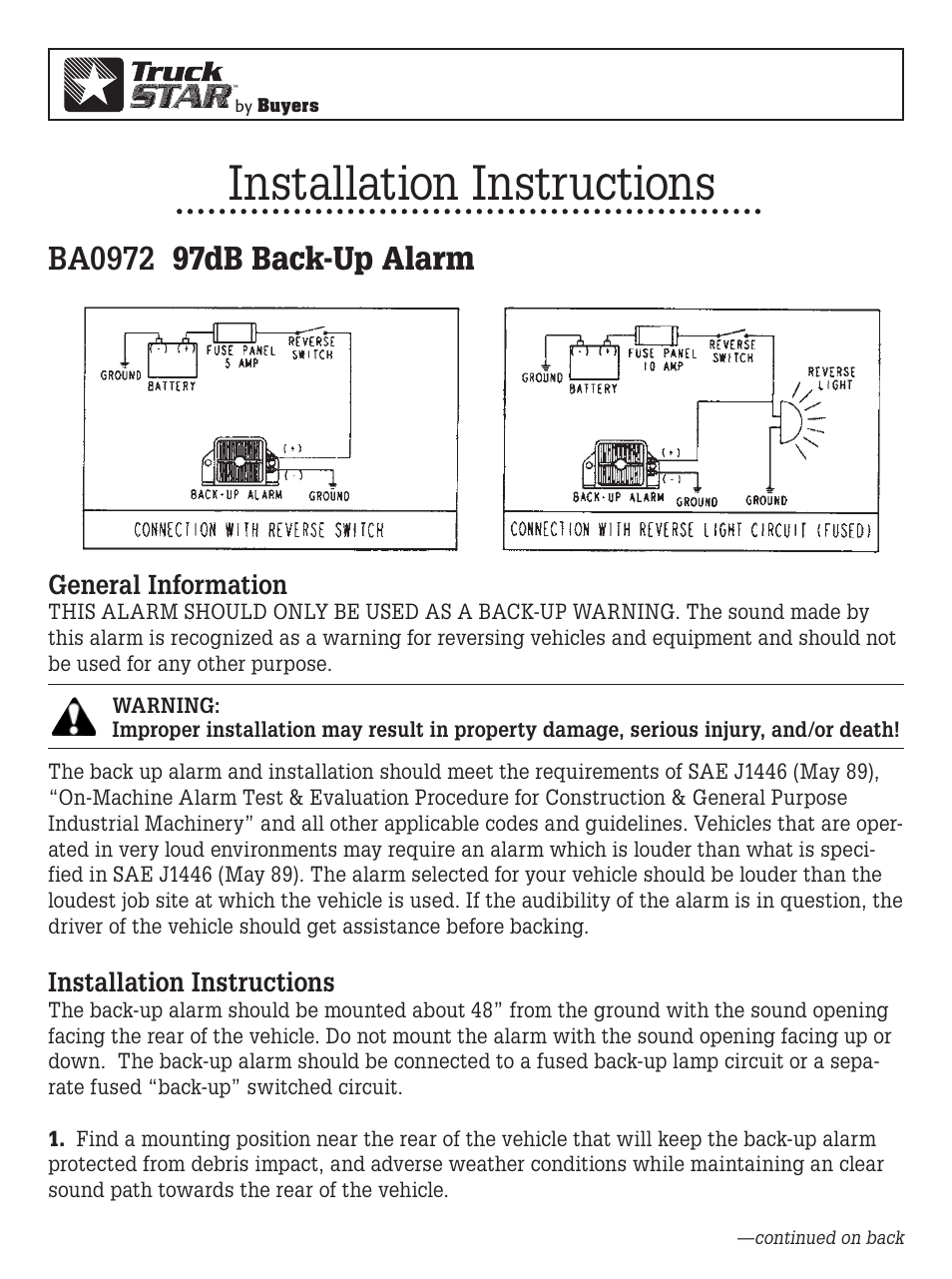 Buyers BA0972 User Manual | 2 pages