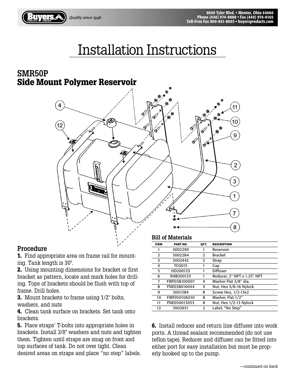 Buyers SMR50P User Manual | 2 pages