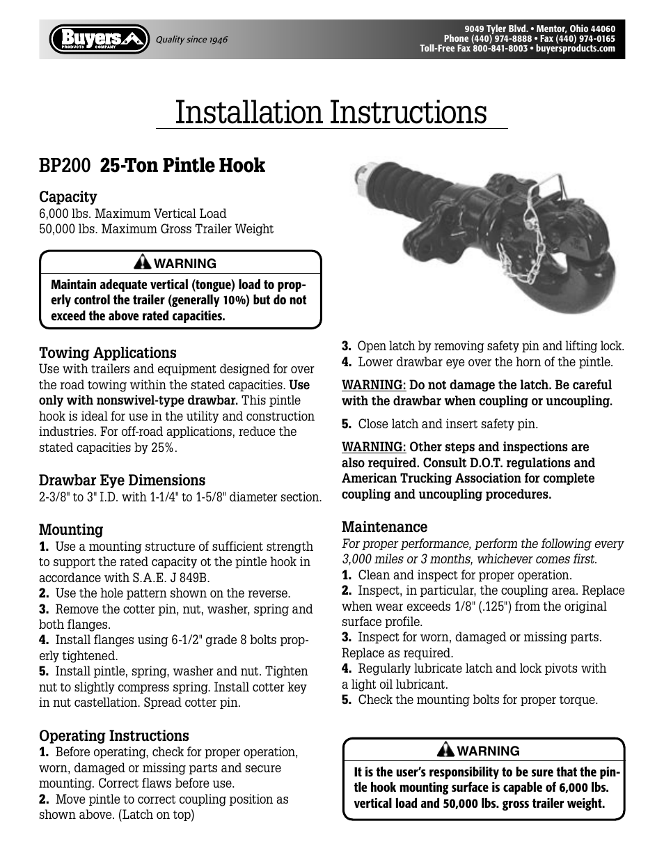 Buyers BP200 User Manual | 2 pages