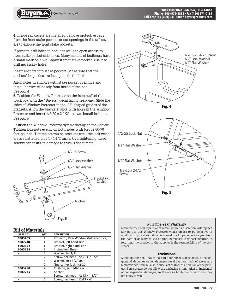 Bill of materials | Buyers 85100 User Manual | Page 2 / 2