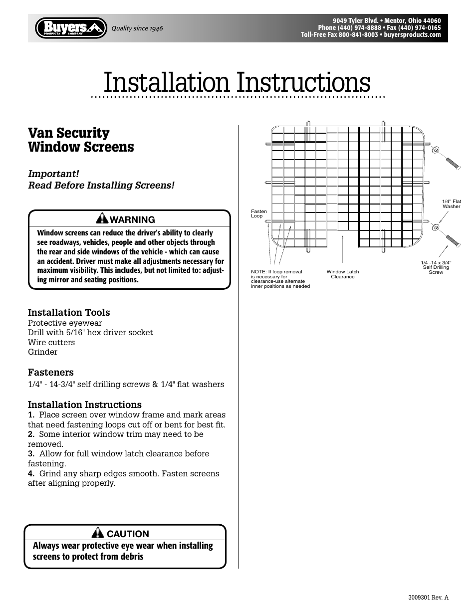 Buyers 85300, -305, -310, -400, -405,-410 User Manual | 1 page