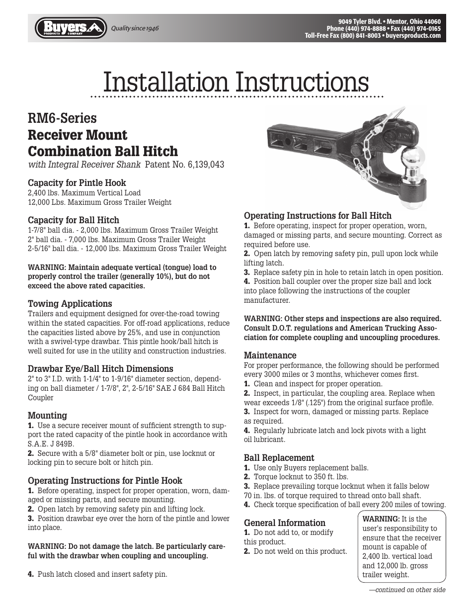 Buyers RM6 Series User Manual | 2 pages
