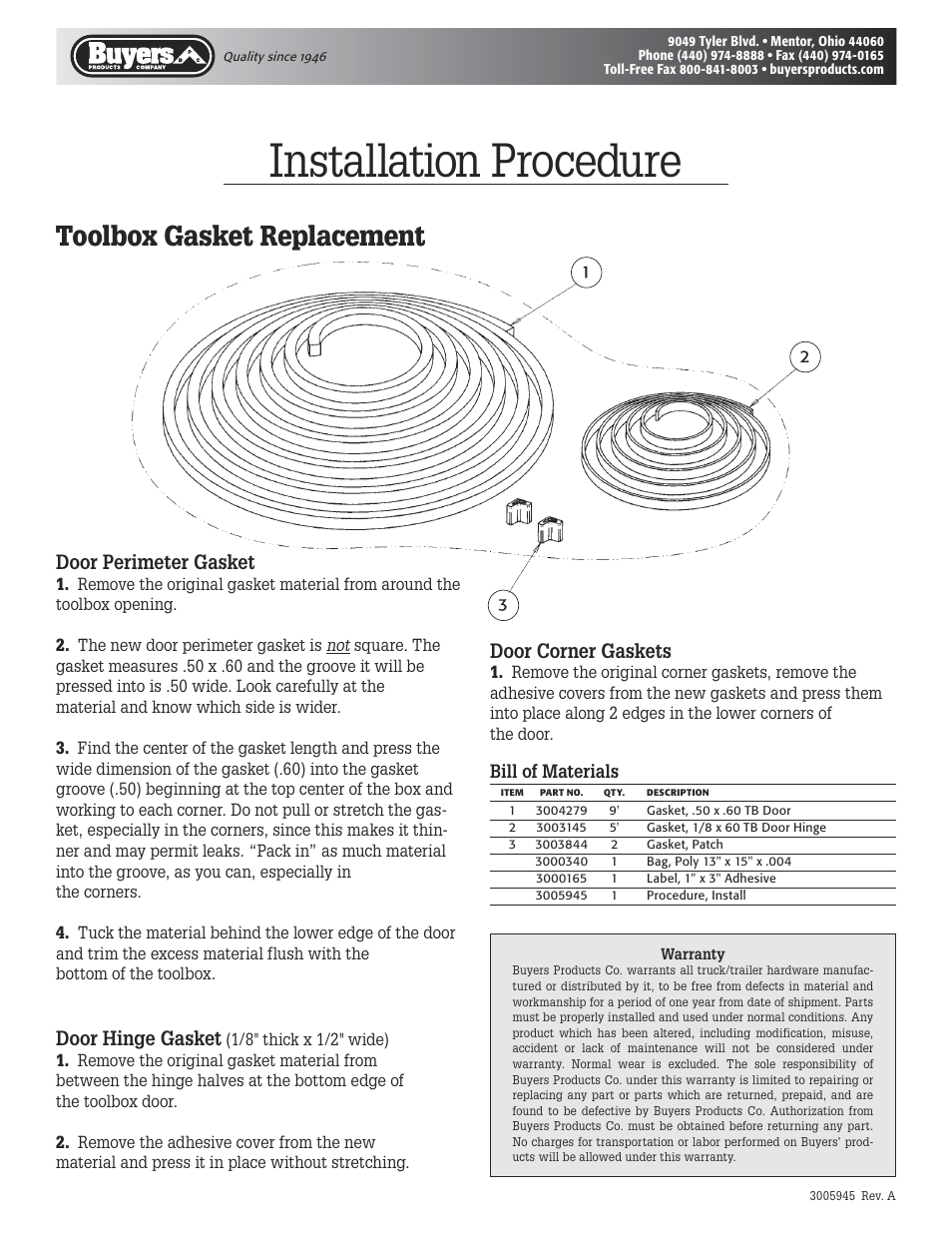 Buyers Toolbox Gasket Replacement User Manual | 1 page