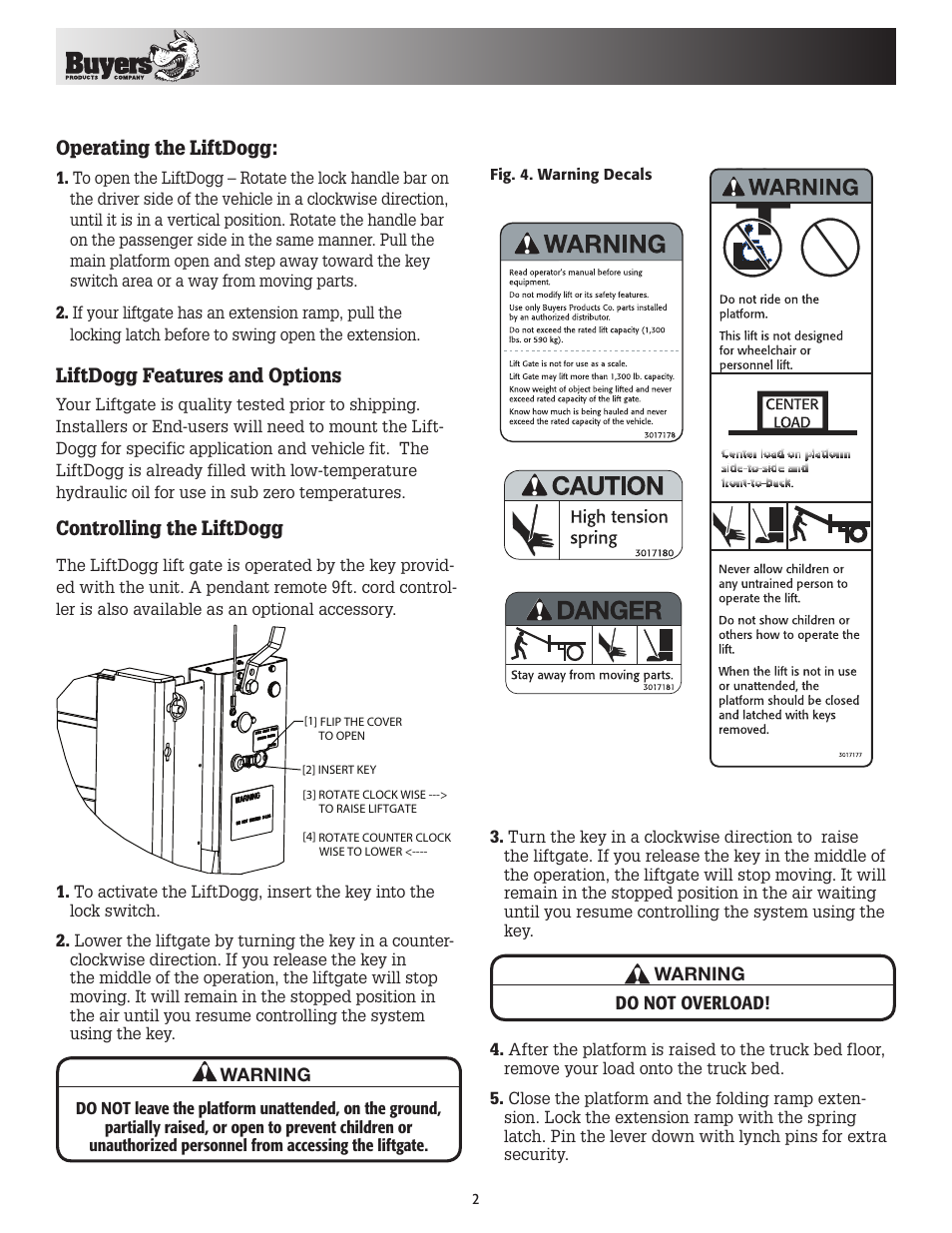 Operating the liftdogg, Liftdogg features and options, Controlling the liftdogg | Buyers 13006039 User Manual | Page 2 / 8