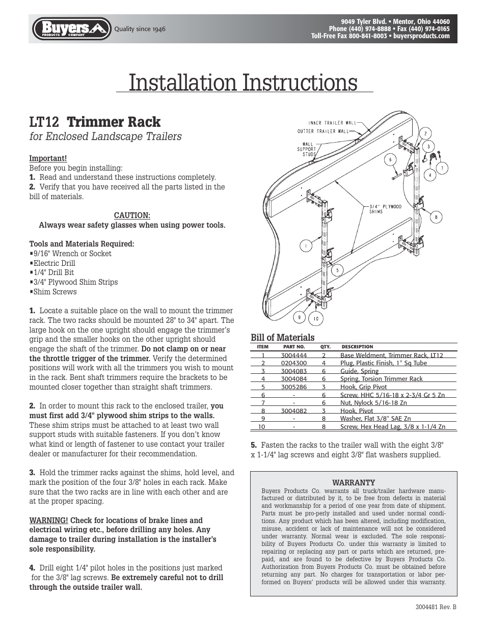 Buyers LT12 User Manual | 1 page