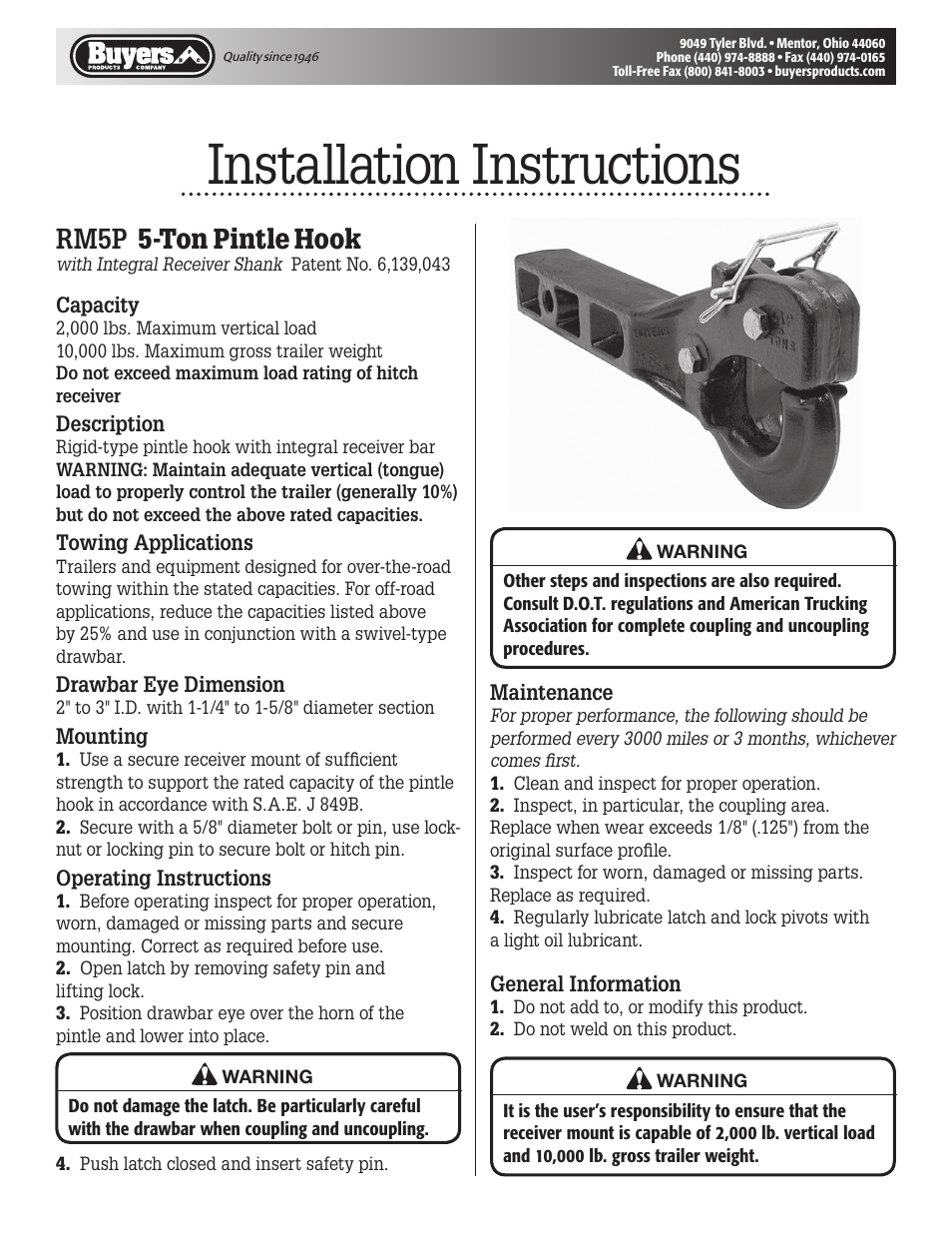 Buyers RM5P User Manual | 2 pages