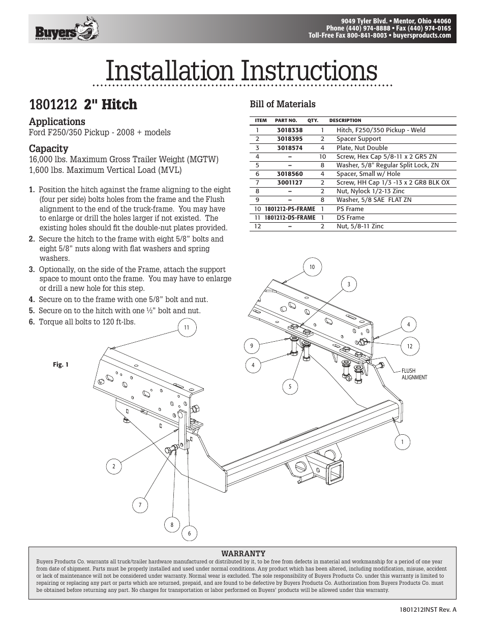 Buyers 1801212 User Manual | 1 page