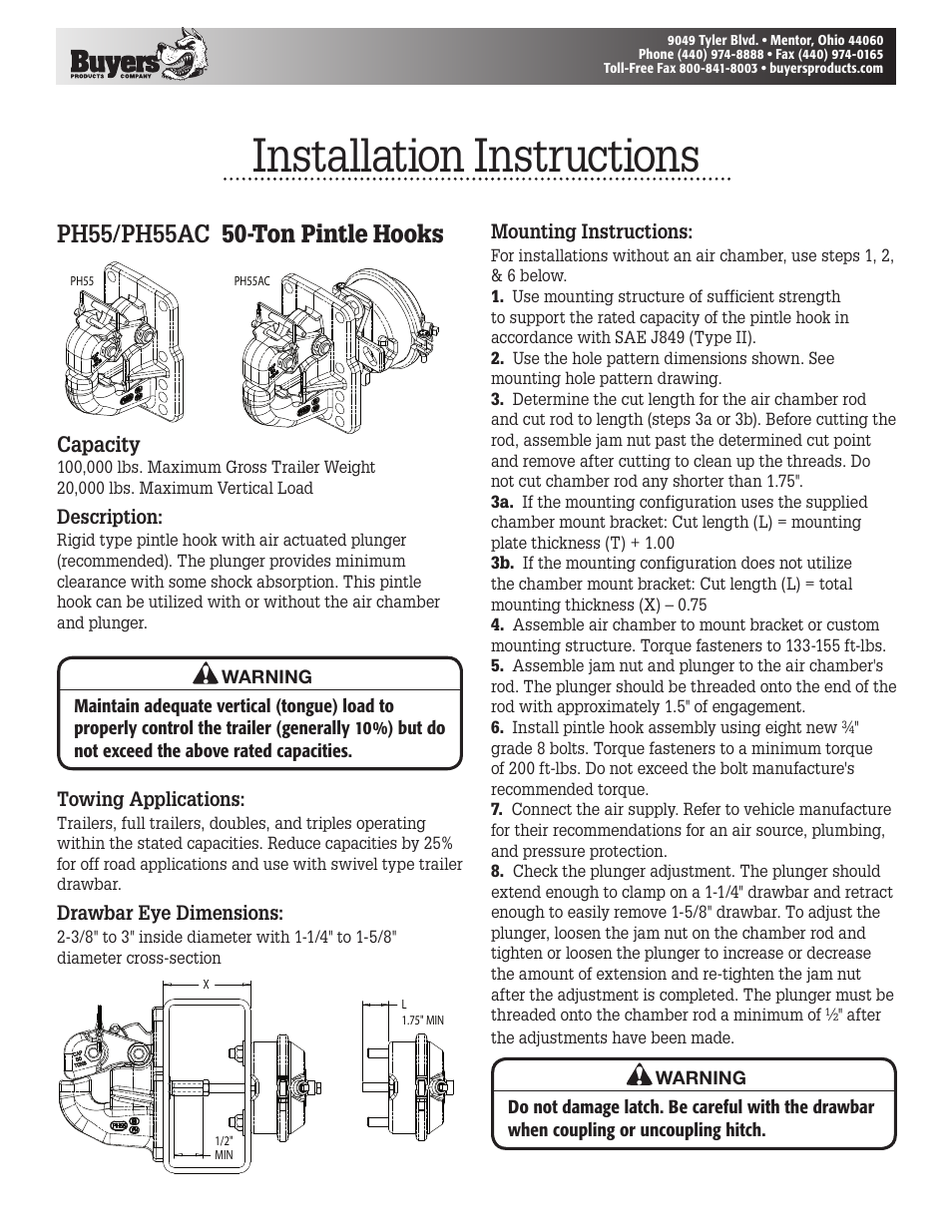 Buyers PH55 User Manual | 2 pages