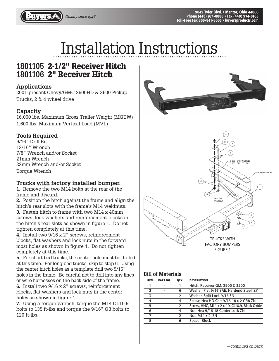 Buyers 1801105 User Manual | 2 pages