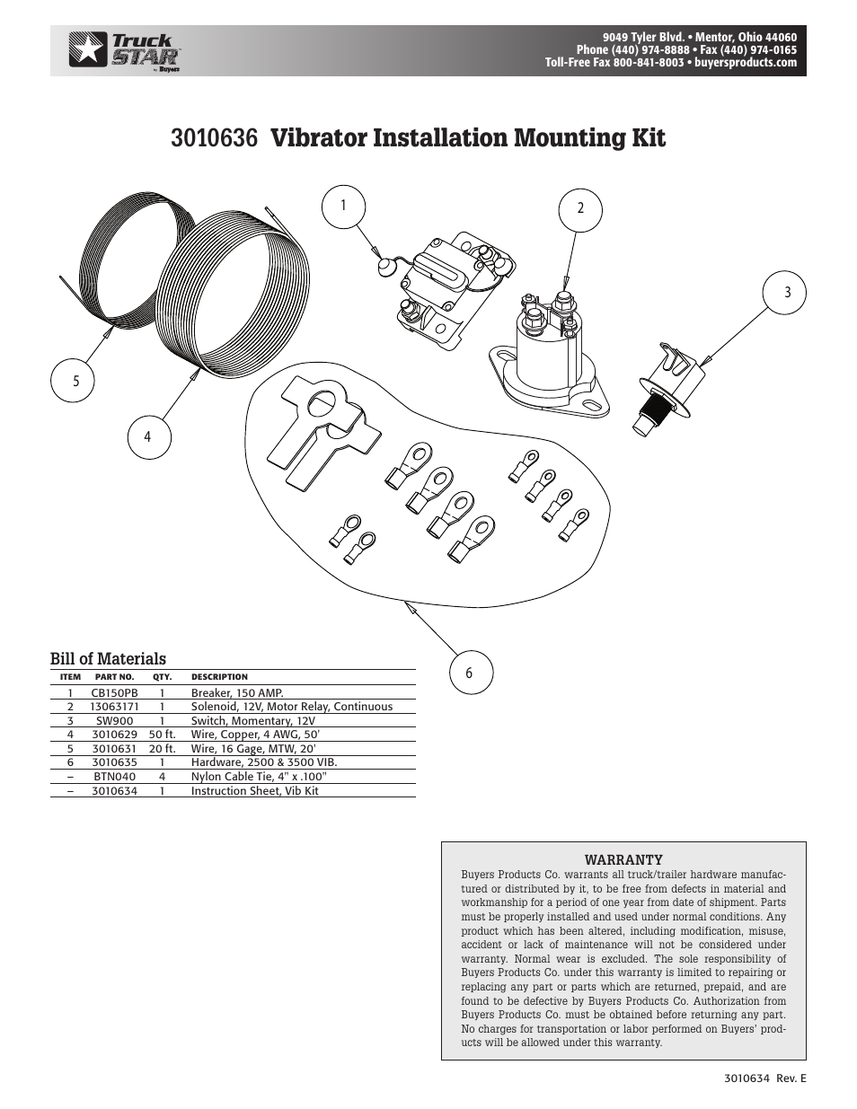 Truck, Bill of materials | Buyers DBV3500 User Manual | Page 4 / 4