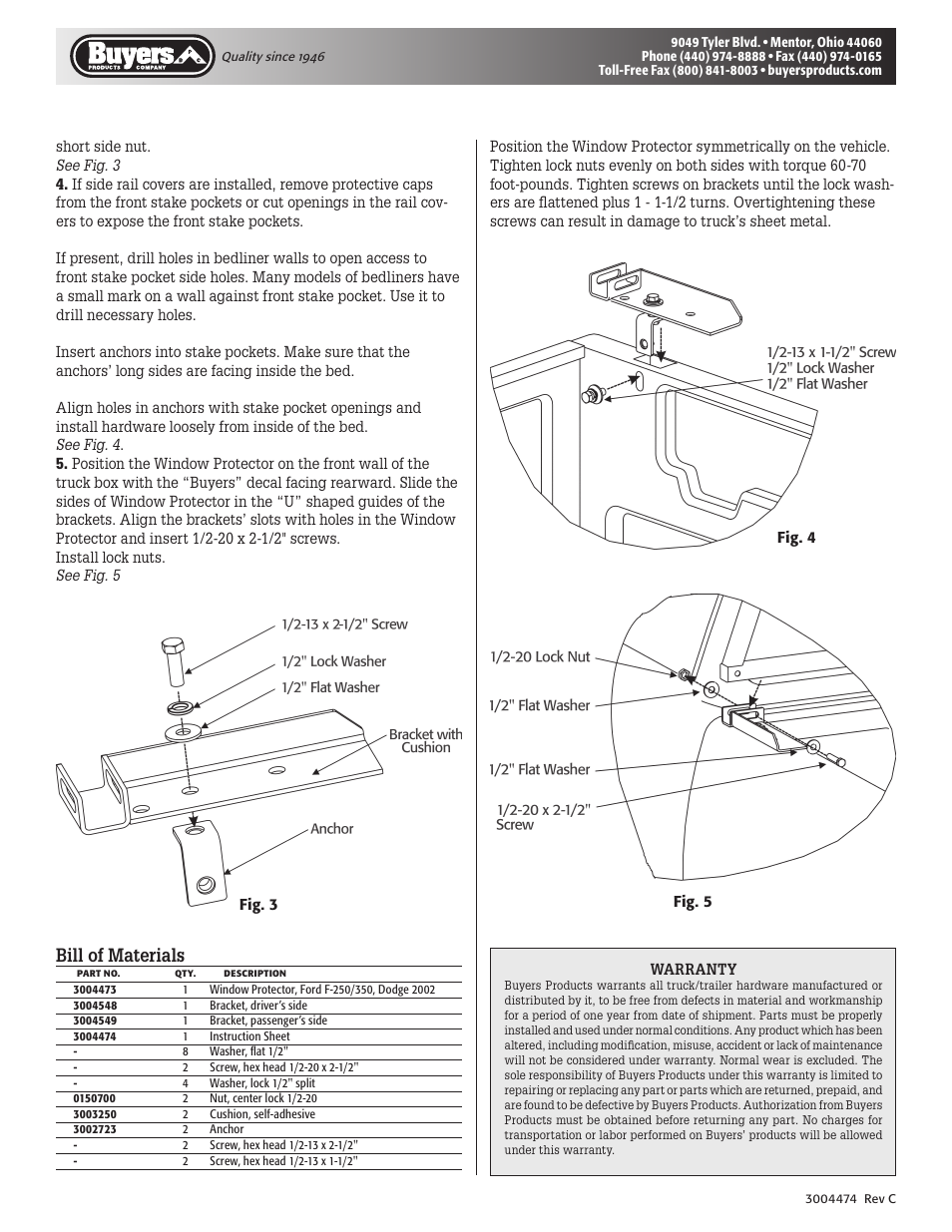 Bill of materials | Buyers 85200 User Manual | Page 2 / 2