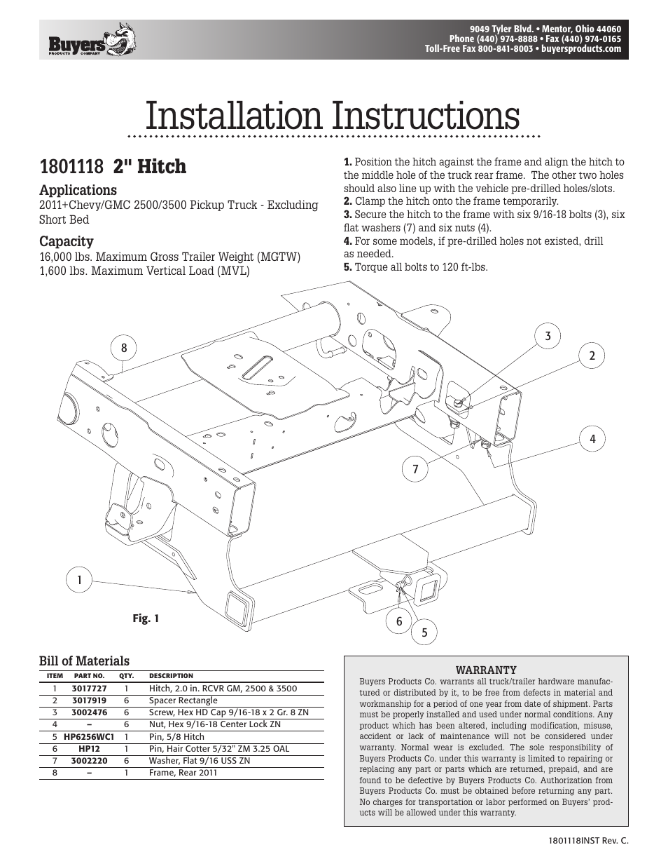 Buyers 1801118 User Manual | 1 page