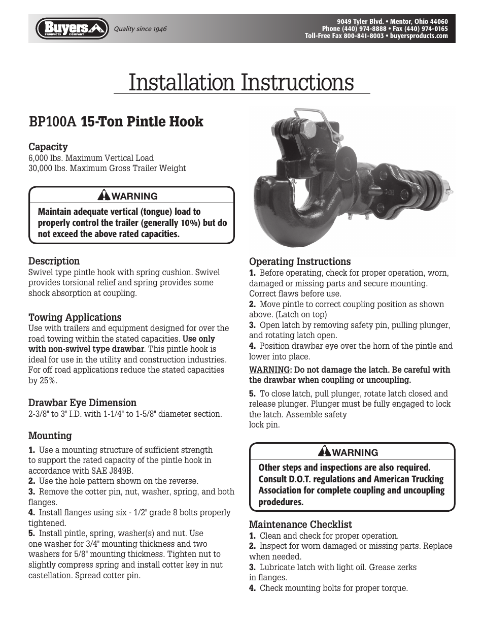 Buyers BP150A User Manual | 2 pages