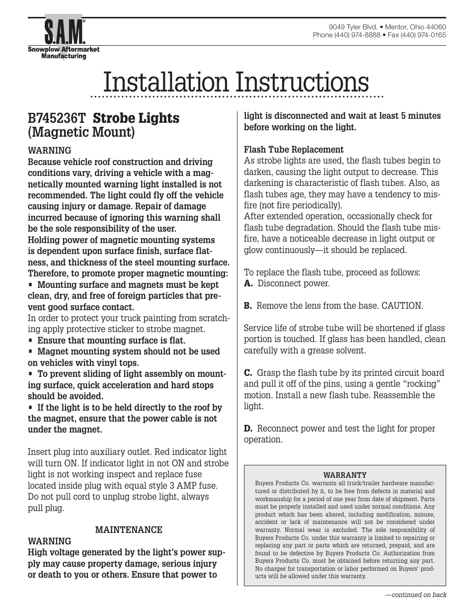Buyers B745236T User Manual | 2 pages