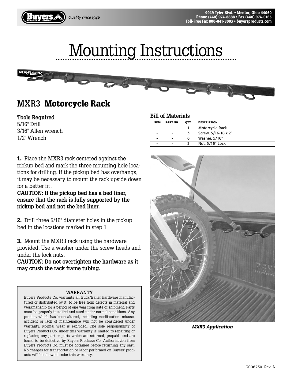 Buyers MXR3 User Manual | 1 page