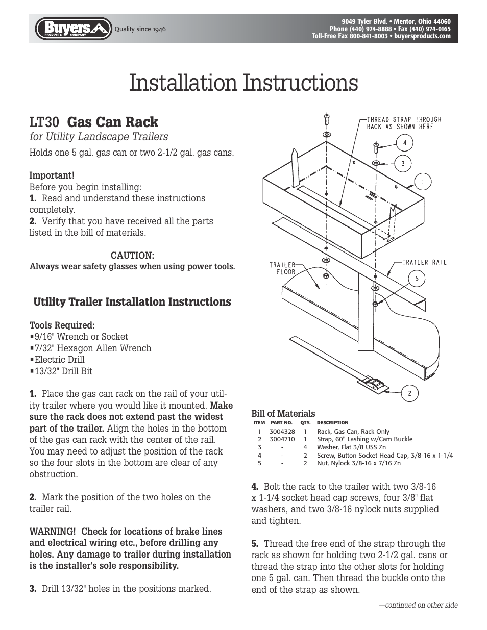 Buyers LT30 User Manual | 2 pages