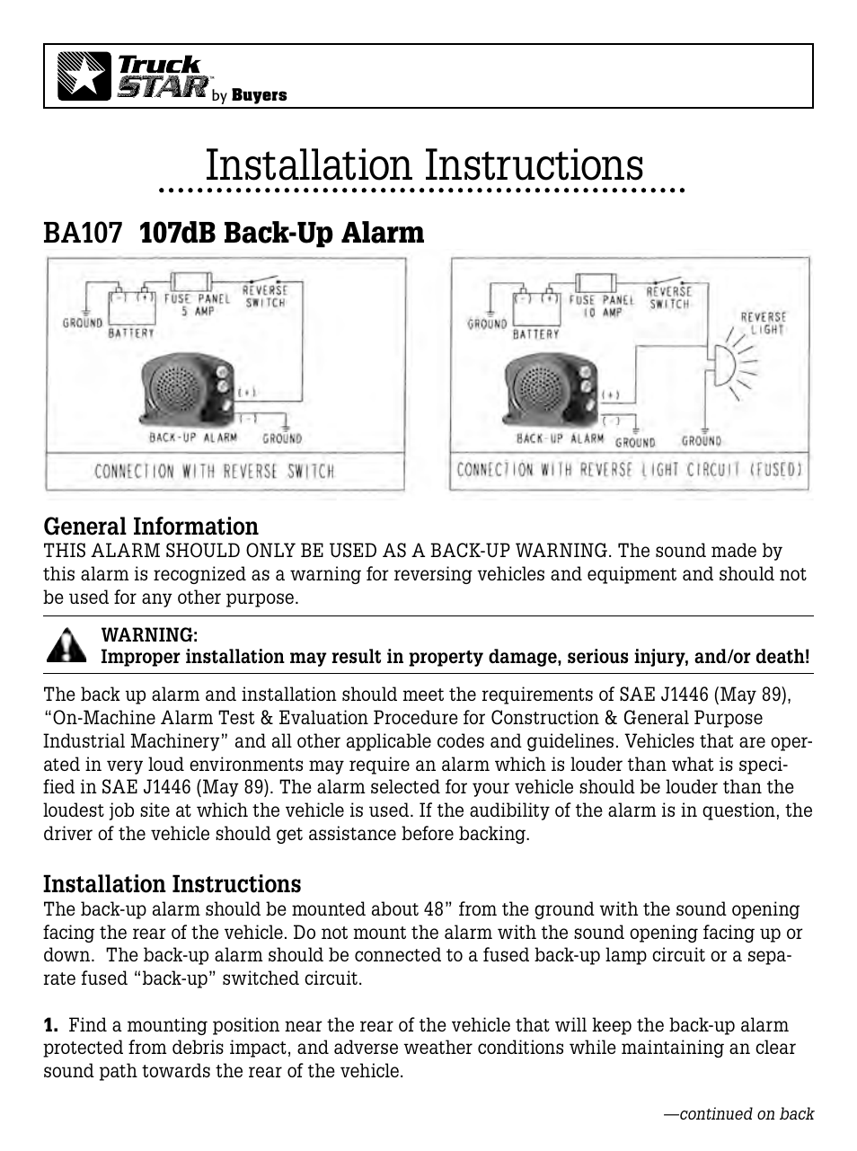 Buyers BA107 User Manual | 2 pages