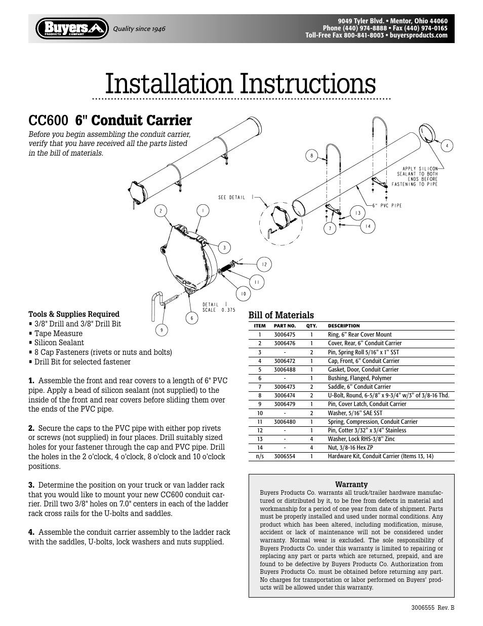Buyers CC600 User Manual | 1 page