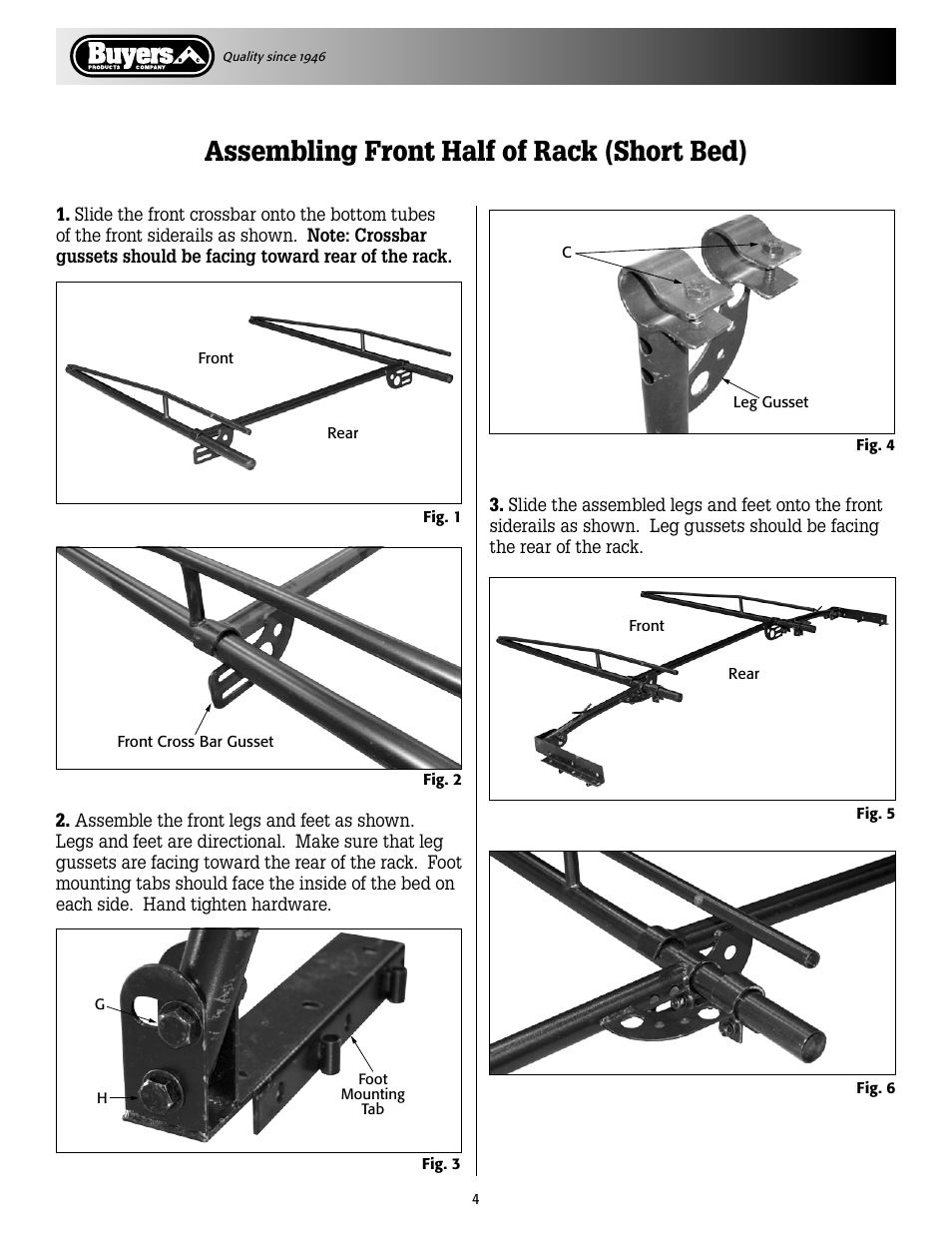 Assembling front half of rack (short bed) | Buyers 1501100 User Manual | Page 4 / 12