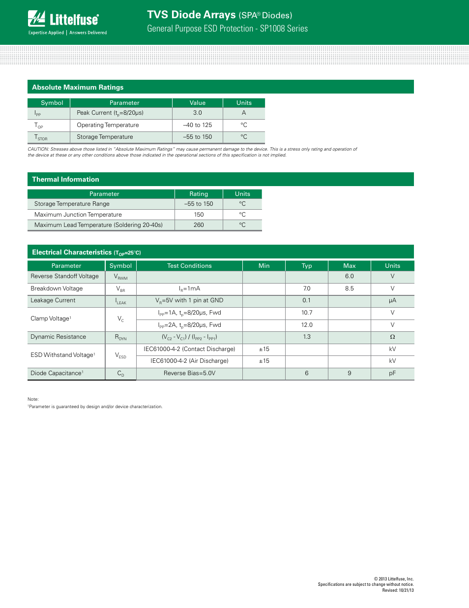 Tvs diode arrays, General purpose esd protection - sp1008 series, Diodes) | Littelfuse SP1008 Series User Manual | Page 2 / 4