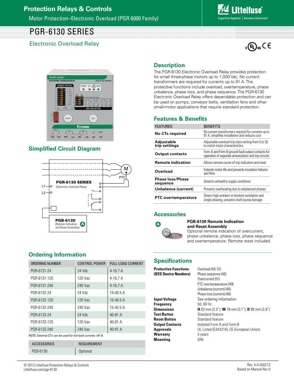 Littelfuse PGR-6130 Series User Manual | 1 page