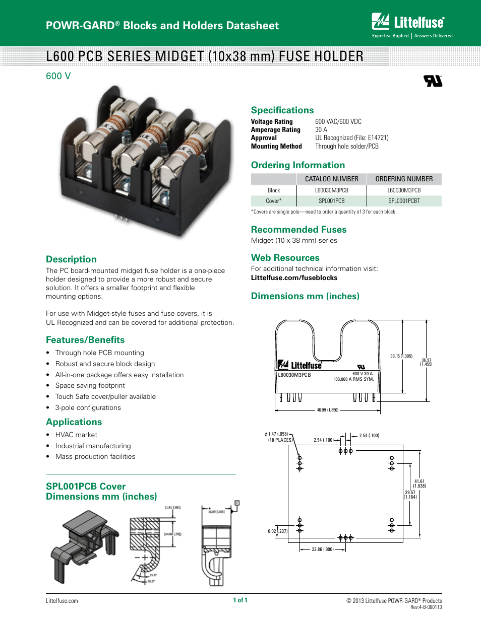 Littelfuse L600 PCB Series User Manual | 1 page