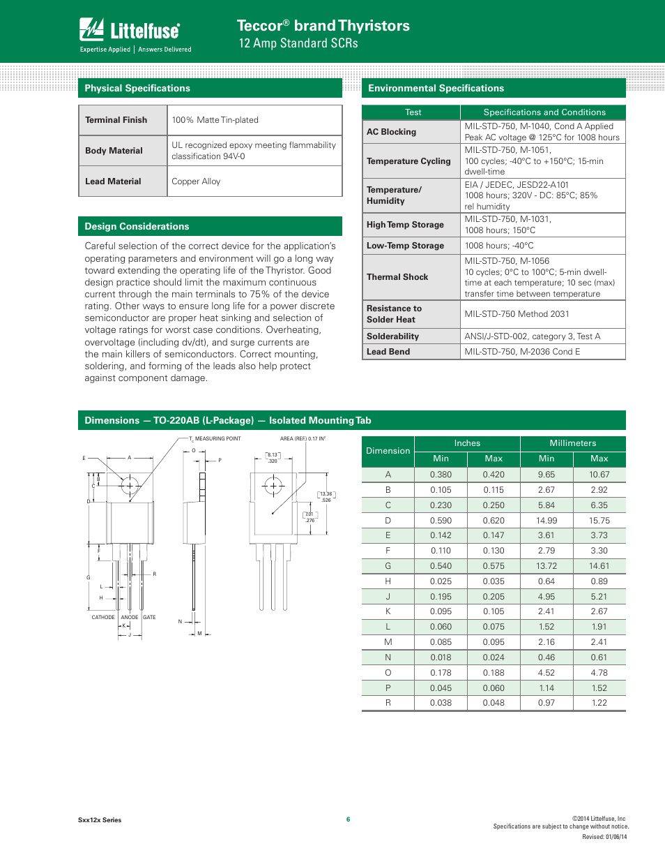 Teccor, Brand thyristors, 12 amp standard scrs | Littelfuse Sxx12x Series User Manual | Page 6 / 9