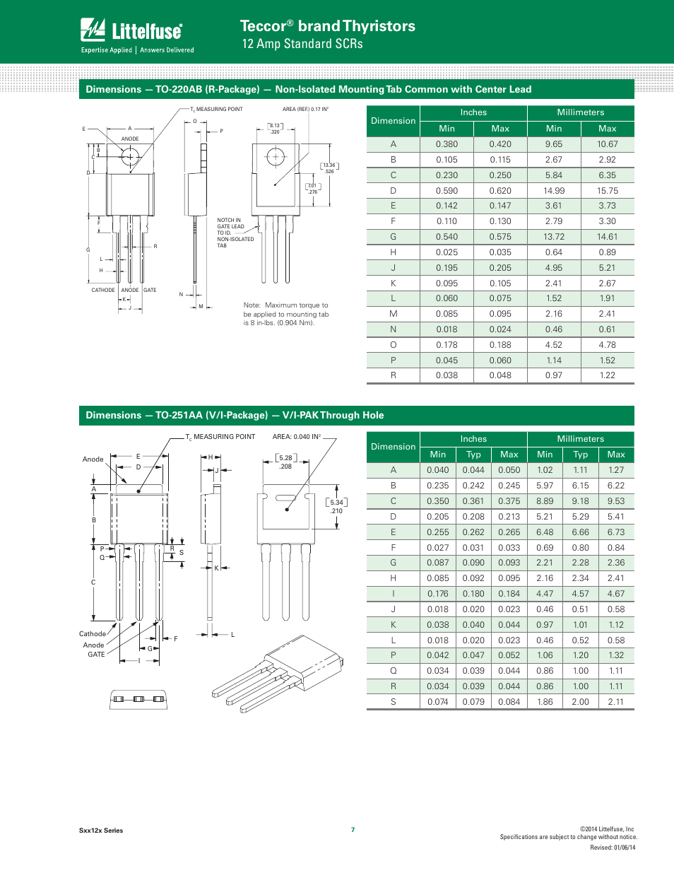 Teccor, Brand thyristors, 12 amp standard scrs | Littelfuse Sxx12x Series User Manual | Page 7 / 9