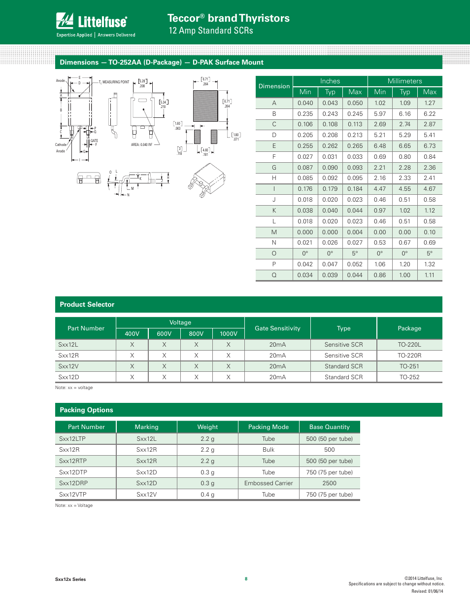 Teccor, Brand thyristors, 12 amp standard scrs | Littelfuse Sxx12x Series User Manual | Page 8 / 9