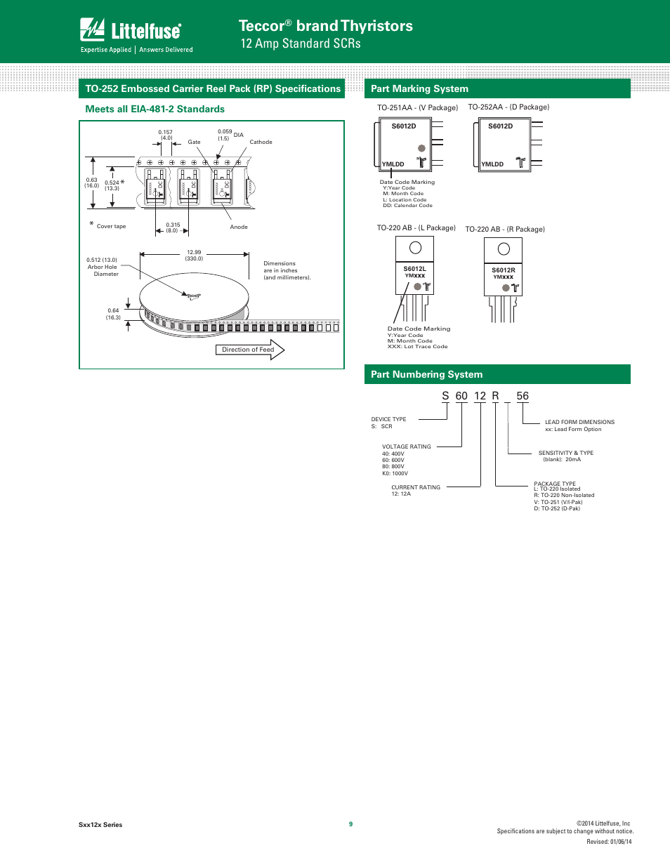 Teccor, Brand thyristors, 12 amp standard scrs | Littelfuse Sxx12x Series User Manual | Page 9 / 9