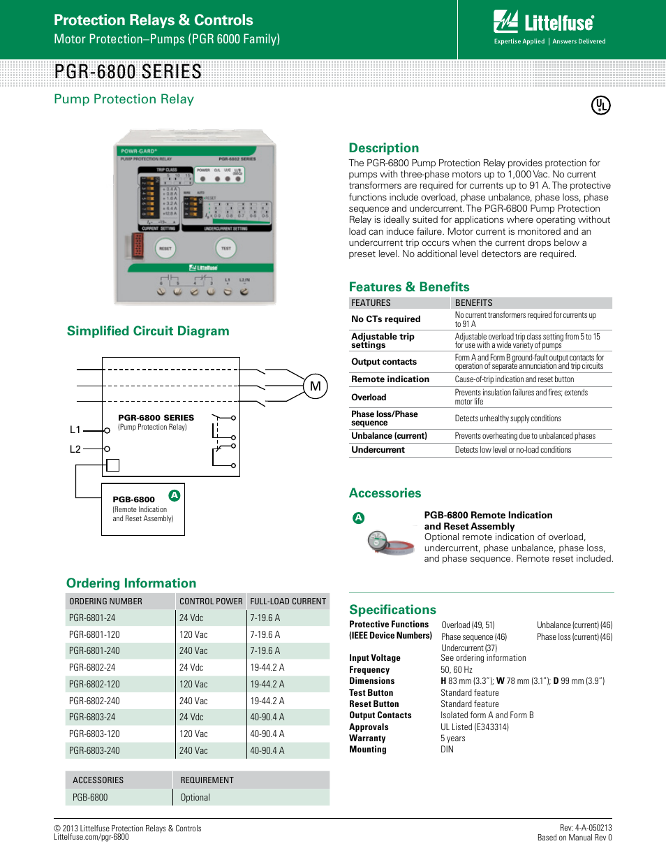 Littelfuse PGR-6800 Series User Manual | 1 page