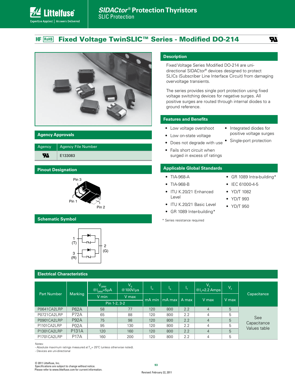 Littelfuse Fixed Voltage TwinSLIC Series DO-214 User Manual | 4 pages