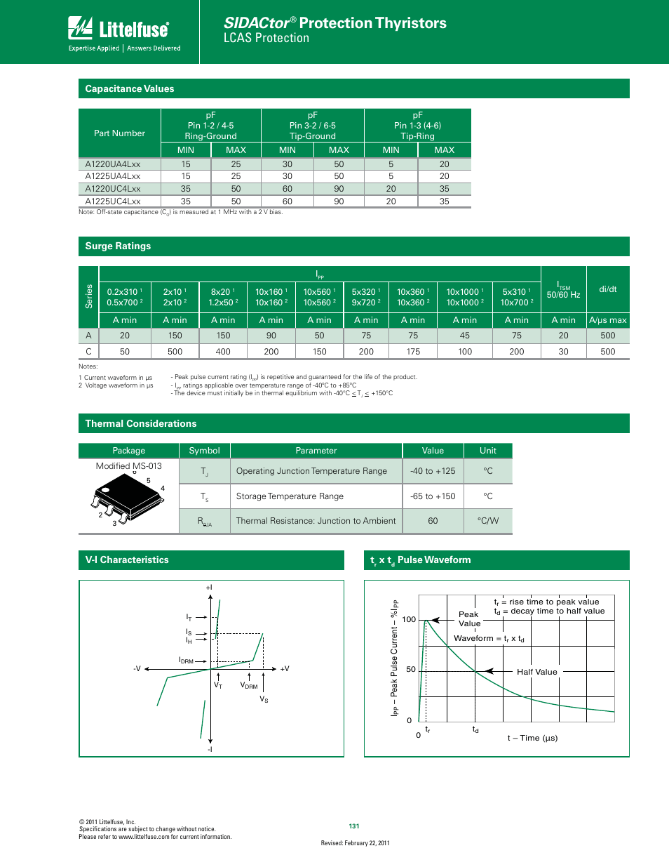 Sidactor, Protection thyristors, Lcas protection | Littelfuse Asymmetrical Multiport Series MS-013 User Manual | Page 2 / 4