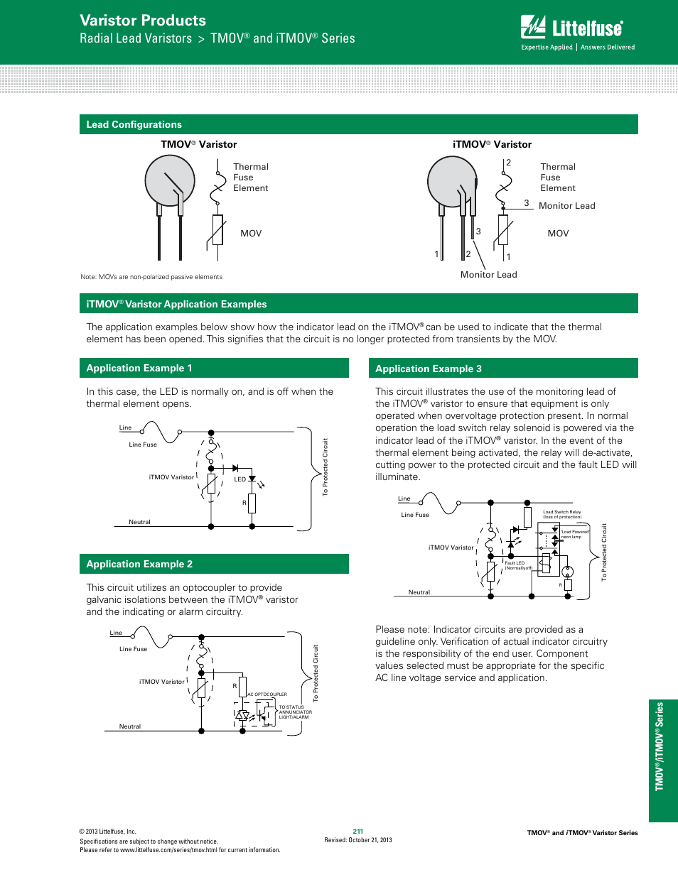 Varistor products, Radial lead varistors > tmov, And itmov | Series, Tmov, It mov, Lead configurations tmov, Varistor itmov | Littelfuse iTMOV Varistor Series User Manual | Page 5 / 8