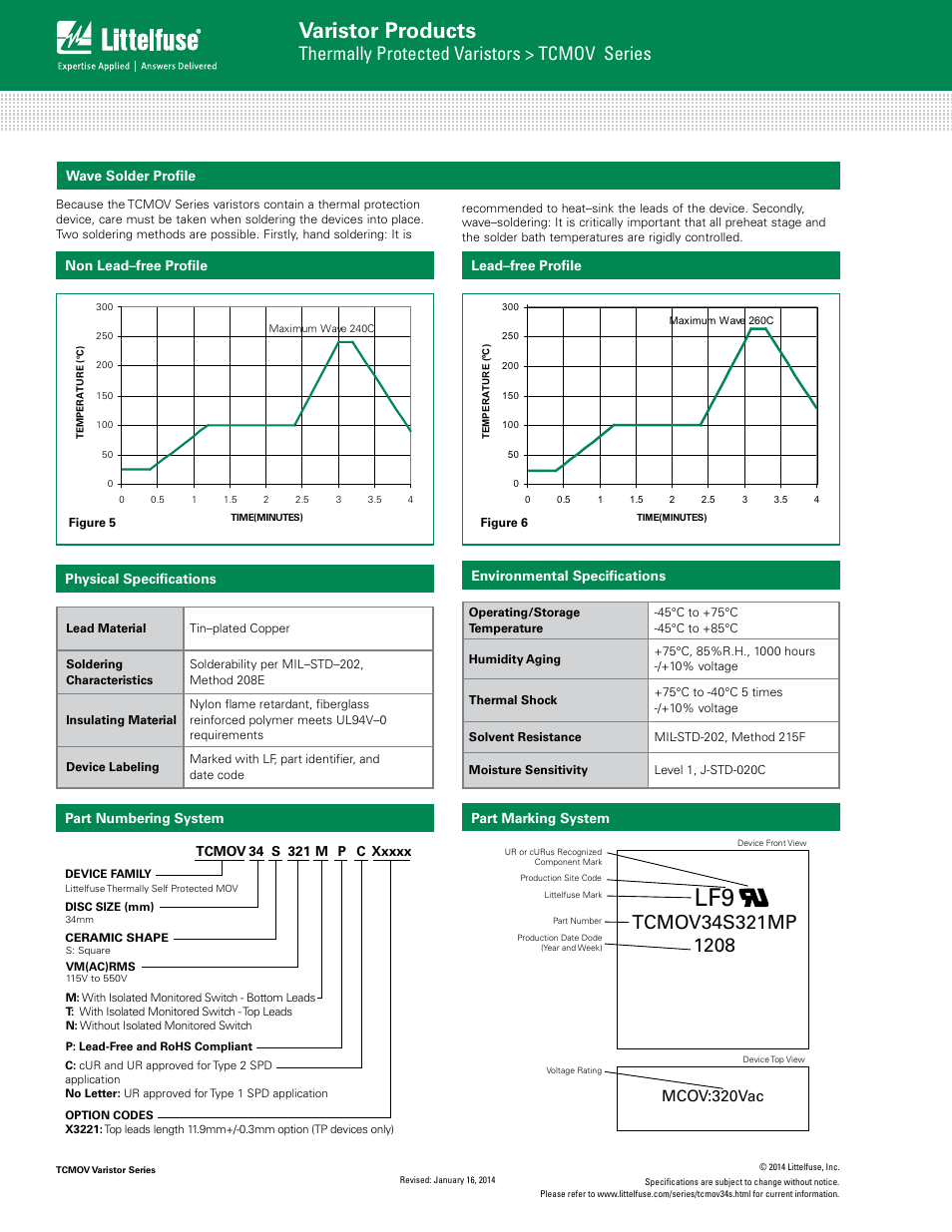 Varistor products, Thermally protected varistors > tcmov series, Mcov:320vac | Littelfuse TCMOV Varistor Series User Manual | Page 4 / 6
