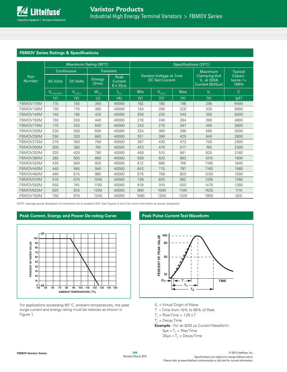 Varistor products | Littelfuse FBMOV Varistor Series User Manual | Page 2 / 3