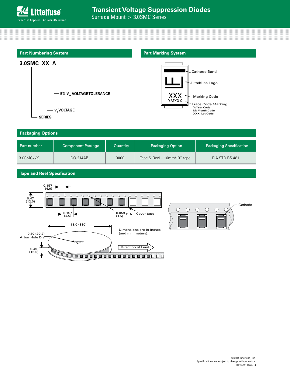 Transient voltage suppression diodes, Surface mount > 3.0smc series, 0smc xx a | Littelfuse 3.0SMC Series User Manual | Page 5 / 5