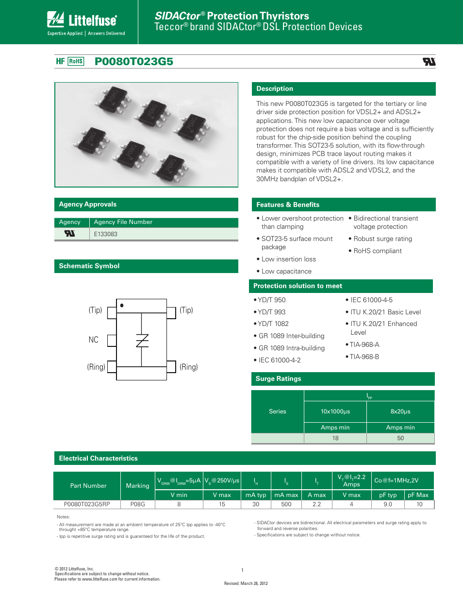 Littelfuse P0080T023G5 User Manual | 6 pages